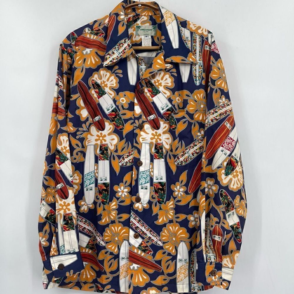 Kamehameha Multicolor All Over Print Hawaiian Button Up Shirt Size Medium